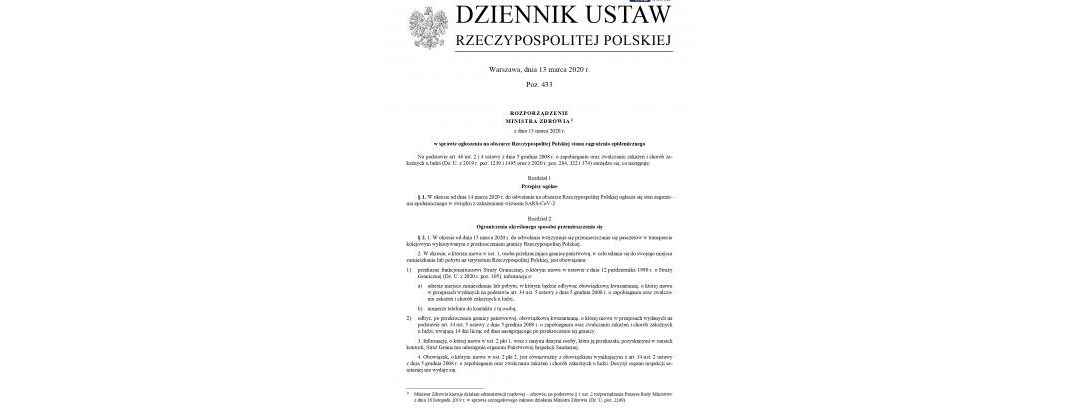 CORONAVIRUS NEWS – Decreto del Ministro della Salute Łukasz Szumowski