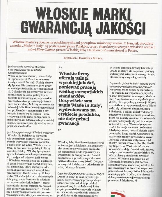 BRIEF Włoskie marki gwarancją jakości – wywiad z prezesem Piero Cannas