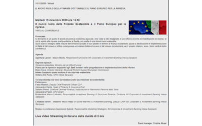 Virtual Conference: Il nuovo ruolo della Finanza Sostenibile e il Piano Europeo per la ripresa