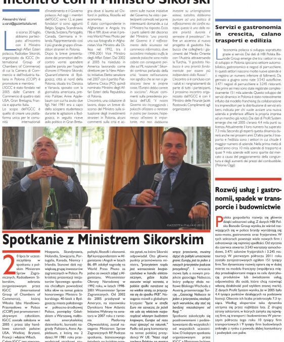 GAZZETTA ITALIA – Incontro IGCC con il Ministro Radoslaw Sikorski